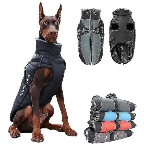 Vêtements pour grands chiens - Veste imperméable et chaude avec col en fourrure pour l'automne et l'hiver - Idéale pour bouledogue français Wilma Dog-4XL-Rouge