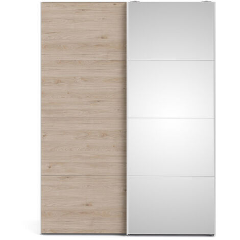 Veto Schiebetürenschrank B150 cm 1 Tür und 1 Spiegeltür Weiß- und Hickory-Dekor.