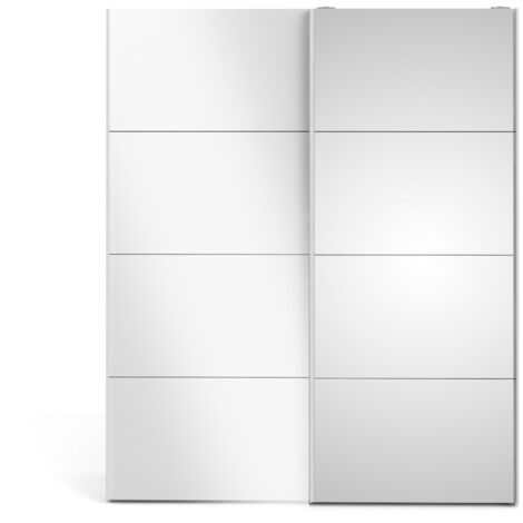 Veto Schiebetürenschrank B183 cm 1 Tür und 1 Spiegeltür weiß und weiß hochglanz.