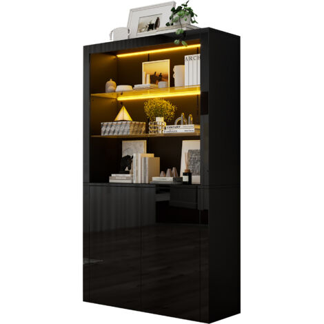 Vetrina 100x35x170 cm, Ante Chiuse con Ampio Spazio Contenitivo, Luce Ambientale Controllabile, MDF e Vetro, Nero