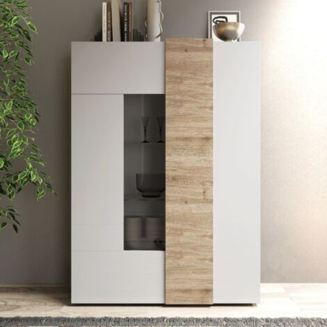 Vetrina 2 ante linea Olimpo finitura Bianco Lucido e Rovere Kadiz