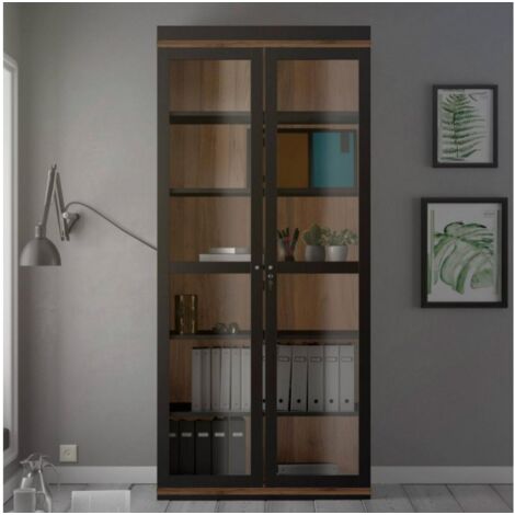 Vetrina 203 cm nero opaco e noce - Fidenza