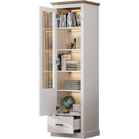 Vetrina 50x35x178 cm, 5 Ripiani per Esposizione, Struttura in Pannello Truciolare e Acrilico, Design Elegante, Bianco