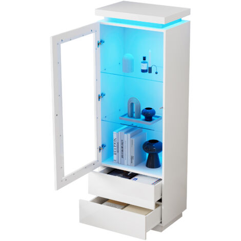 Vetrina 60x40x171cm per soggino, 5 ripiani in vetro temperato, carico consigliato 45kg, LED controllabile, MDF bianco