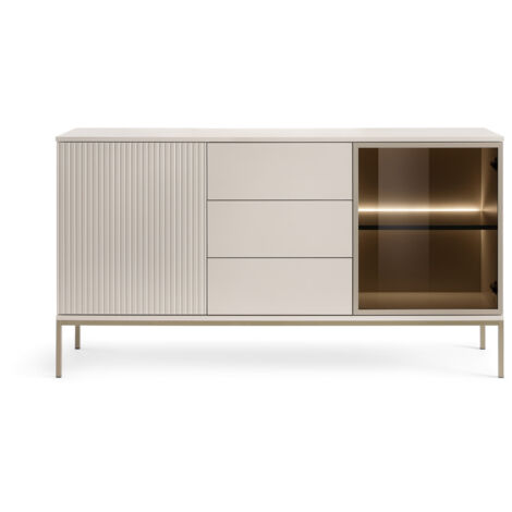 Vetrina alta moderna con frontale scanalato, 104×166×39 cm, Cashmere / Oro