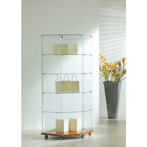Vetrina Angolare Cristalli Temperati 68x68xh180 cm LL OF718 Made in Italy Colore Ciliegio
