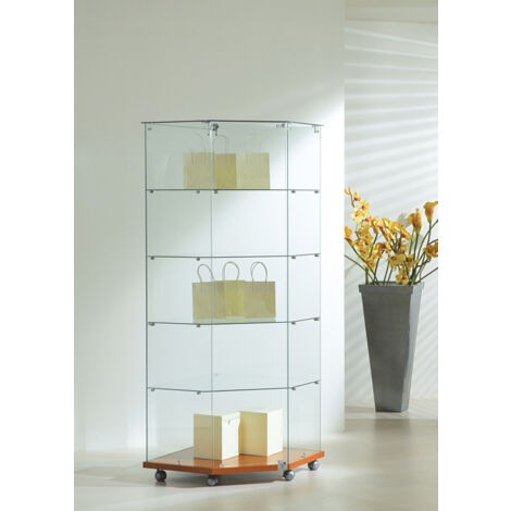 Vetrina Angolare Cristalli Temperati 68x68xh180 cm LL OF718 Made in Italy Colore Weng