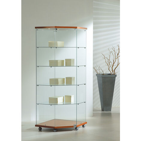 Vetrina Angolare Cristalli Temperati con Faretti 68x68x181cm LL OF718L Made in Italy Colore Grigio