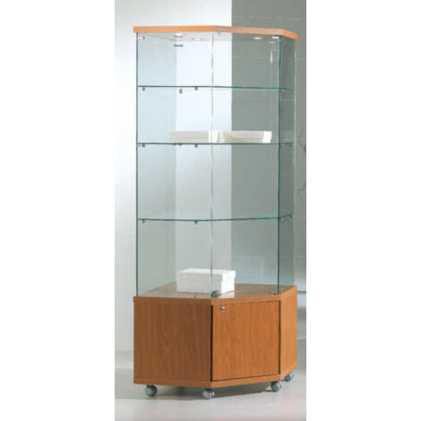 Vetrina Angolare Cristalli Temperati con Faretti e Mobile 68x68x181cm LL OF718LM Made in Italy Colore Weng
