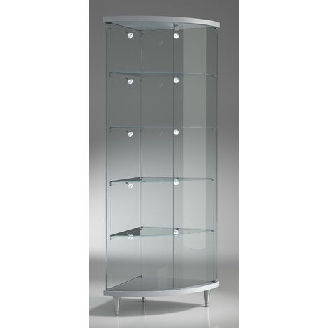 Vetrina Angolare in Cristallo Temperato 4 Ripiani  (58x58X190) Colore Bianco Lucido