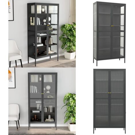 Vetrina Antracite 90x40x180 cm in Acciaio e Vetro Temperato - Vetrina in vetro temperato - Armadio con ripiani regolabili