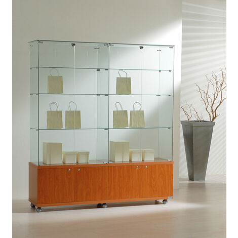Vetrina con Mobile Cristalli Temperati 157x40xh180 cm Made in Italy Colore Ciliegio