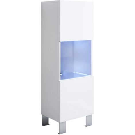 Vetrina con Piedini 12cm e LED  Mobile Soggiorno Moderno  Salotto  Vetrinetta pensile  40x138x28  Modello Luke V3  Bianco lucido