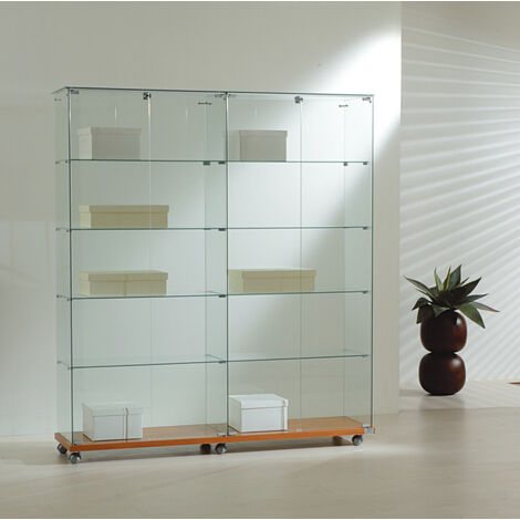 Vetrina Cristalli Temperati 157x40x180 cm LL OF1618 Made in Italy Colore Ciliegio