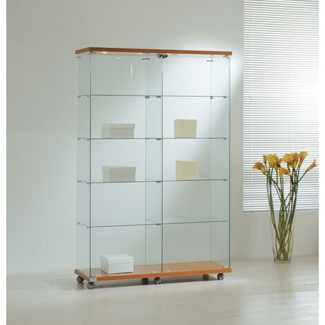 Vetrina Cristalli Temperati con Faretti 117x40x181cm LL OF1218L Made in Italy Colore Ciliegio