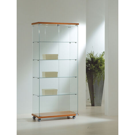 Vetrina Cristalli Temperati con Faretti  80x40x181cm LL OF818L Made in Italy Colore Grigio