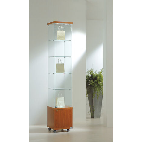 Vetrina Cristalli Temperati con Mobile e Faretti 40x40x220cm LL OF422M Made in Italy Colore Ciliegio