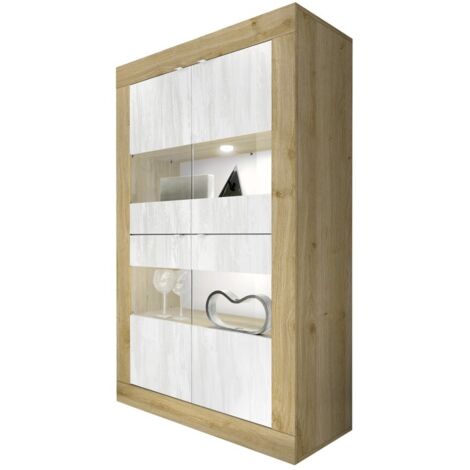 Vetrina design 4 porte collezione ACCESS. Colori bianco e rovere chiaro