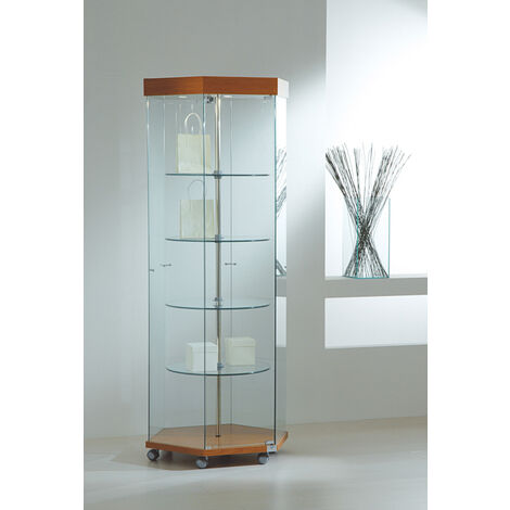 Vetrina Esagonale Motorizzata con Ripiani Girevoli diametro74xH187cm LL OF818GE Made in Italy Colore Grigio