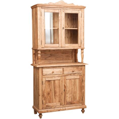 Vetrina espositiva Legno massello Naturale 238x107x43 cm Credenza Legno dispensa Arredamento Shabby Chic Mobile Cucina Vintage