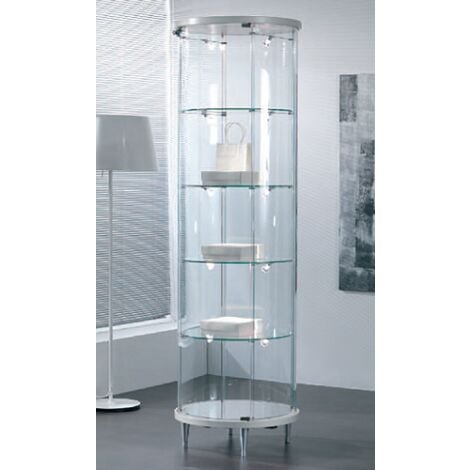 Vetrina in Cristallo Temperato 4 Ripiani  Altezza 190 cm Diametro 70 cm Colore Bianco Lucido