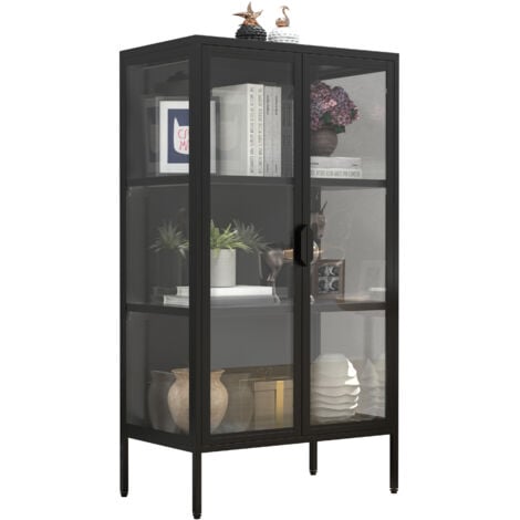 EBUY24 Vetrina in vetro VCM in stand Vetrina vetrata con vetro di sicurezza ESG Dimensioni ca. A. 110 x L. 60 x P. 35 cm Stand espositore vetri Moderno e salvaspazio Vetrina in vetro – Floka M (Nero)