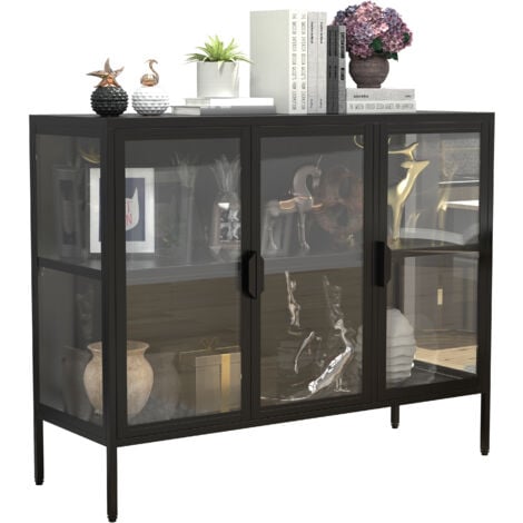 EBUY24 Vetrina in vetro VCM in stand Vetrina vetrata con vetro di sicurezza ESG Dimensioni ca. A. 80 x L. 100 x P. 35 cm Stand espositore vetri Moderno e salvaspazio Vetrina in vetro – Floka L (Nero)