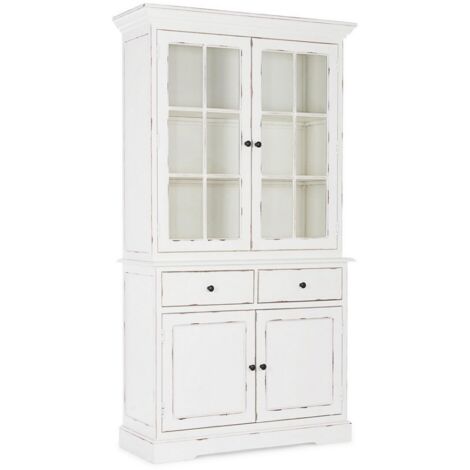 Vetrina "Jefferson" per interno, struttura in legno di mango, schienali in legno -Bianco