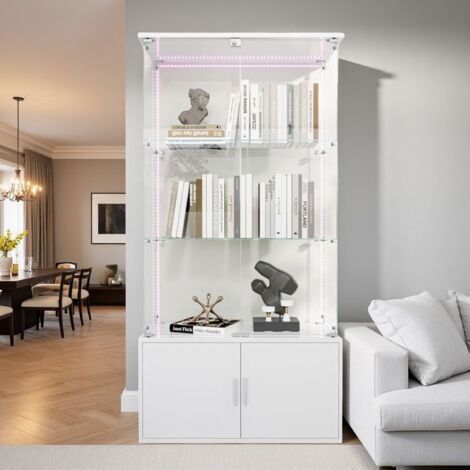 Vetrina - LE-Meuble - 3 Mensole in Vetro - Illuminazione LED - Design Contemporaneo Nero