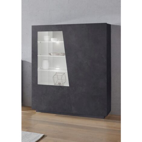 Vetrina Mobile da Ingresso in Vetro con 2 Ante Design Moderno Ardesia