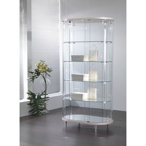 Vetrina Ovale Grande in Cristallo Temperato 4 Ripiani  (96x56x190H) Colore Bianco Lucido