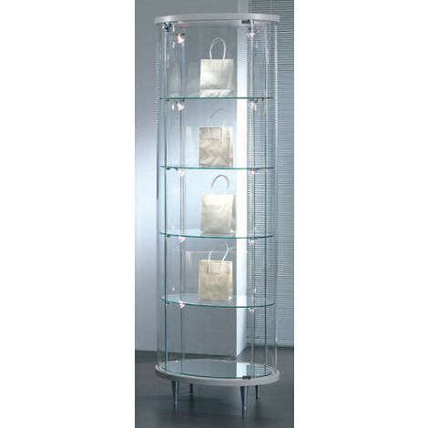 Vetrina Ovale Piccola in Cristallo Temperato 4 Ripiani  (64x44X190) Colore Silver