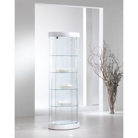 Vetrina Ovale Piccola in Ecopelle con Cristallo Temperato (65 x 44 x h 190 cm) Colore Marrone
