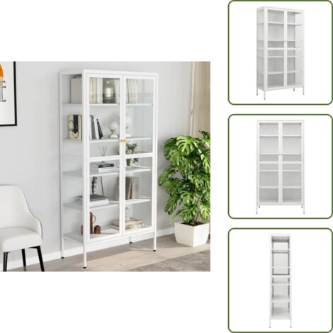 Vetrina per arredamento - vidaXL Vetrina Bianca 90x40x180 cm in Acciaio e Vetro Temperato - Vetrina con ripiani regolabili