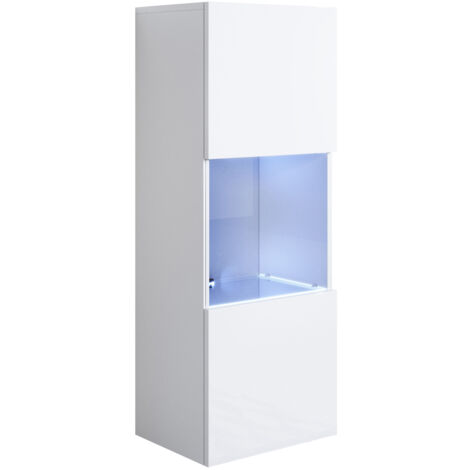 Vetrina Sospesa con LED  Mobile Soggiorno Moderno  Salotto  Vetrinetta pensile  40x126x28  Modello Luke V3  Bianco lucido