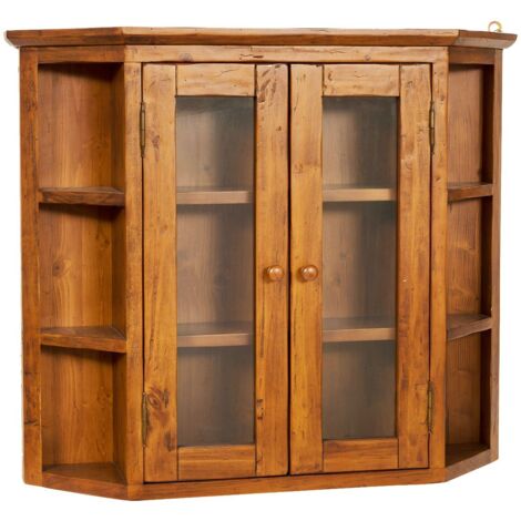 Vetrina vetrinetta bacheca piattaia espositore in legno noce shabby a muro parete appendere vintage L86XPR21XH75cm Made in Italy
