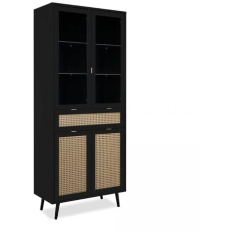 Vetrina Vienna52A 4 ante e cassetto nera con frontali effetto vimini EFFEZ