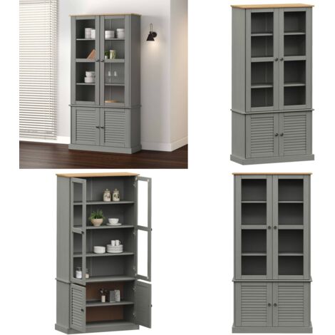 Vetrina VIGO 85x35x170 cm in Legno Massello di Pino Grigio - Vetrina in pino - Vetrina rustica