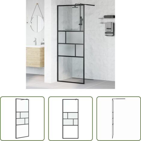 Vetro e alluminio -  Parete Doccia Walk-in Nero 80 x 195 x 0.5 cm Vetro e Alluminio