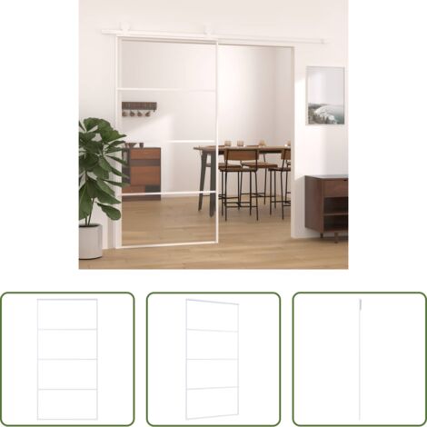 Vetro e alluminio -  Porta Scorrevole in Vetro ESG e Alluminio 102,5x205 cm Bianca