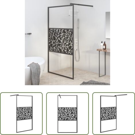 Vetro ESG -  Parete Doccia Walk in 100x195 cm Vetro ESG Design Pietre Nero