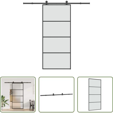 Vetro ESG -  Porta Scorrevole con Ferramenta 90x205cm Vetro ESG Alluminio