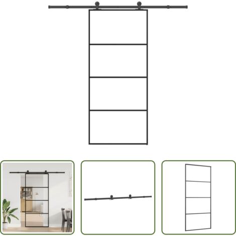Vetro ESG -  Porta Scorrevole con Ferramenta 90x205cm Vetro ESG Alluminio