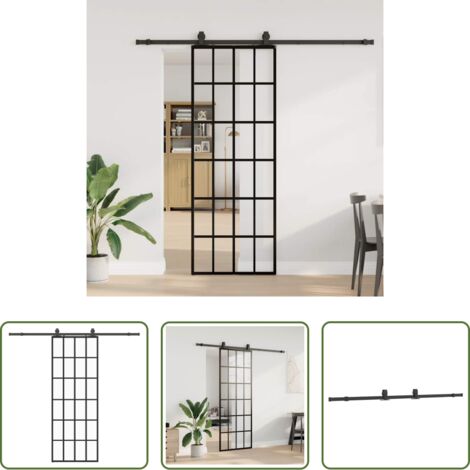 Vetro ESG -  Porta Scorrevole con Ferramenta Nera 76x205 cm in Vetro ESG