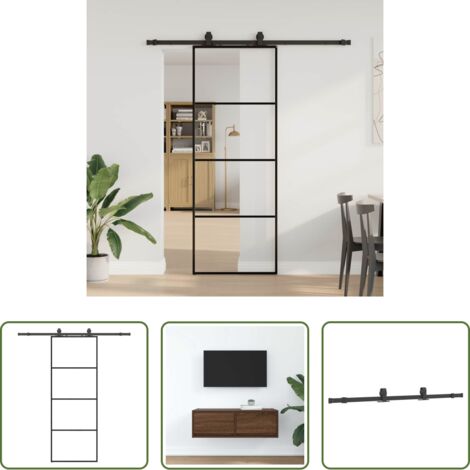 Vetro ESG -  Porta Scorrevole con Ferramenta Nera 76x205 cm in Vetro ESG