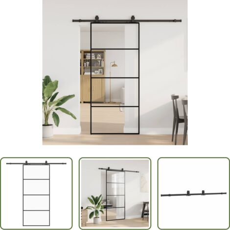 Vetro ESG -  Porta Scorrevole con Ferramenta Nera 90x205 cm in Vetro ESG