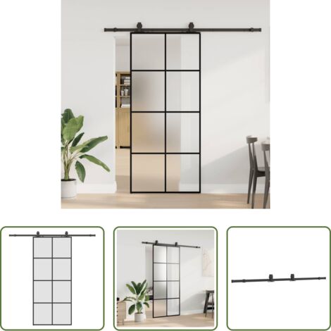 Vetro ESG -  Porta Scorrevole con Ferramenta Nera 90x205 cm in Vetro ESG