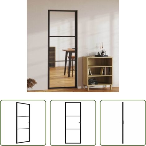 Vetro temperato -  Porta da Interno ESG Vetro e Alluminio 76x201,5 cm Nera