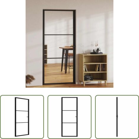 Vetro temperato -  Porta da Interno ESG Vetro e Alluminio 93x201,5 cm Nera