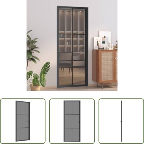 Vetro temperato -  Porta Interna 83x201,5 cm Nera in Vetro ESG e Alluminio